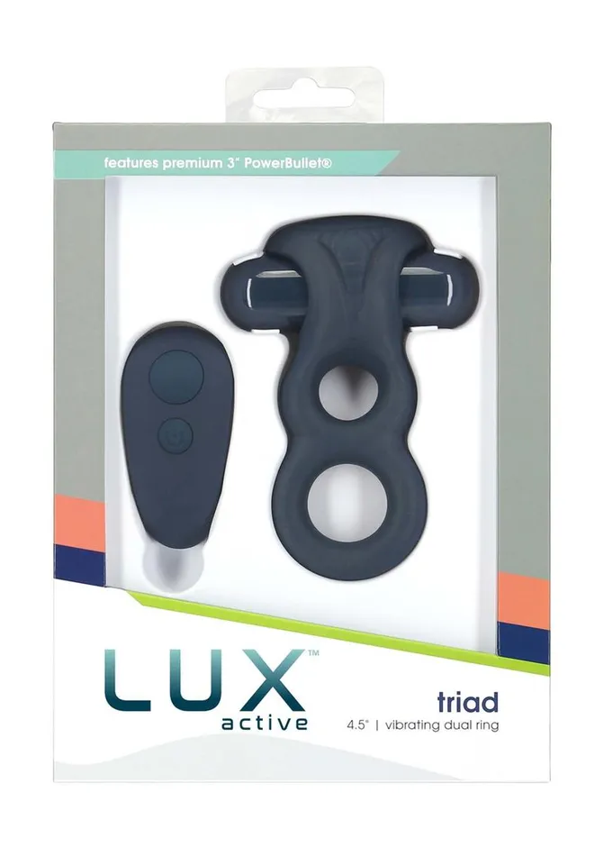 Male Sex Toys Lux Active Triad Silicone Rechargeable Vibrating Dual Cock Ring with Remote Control Lux Active