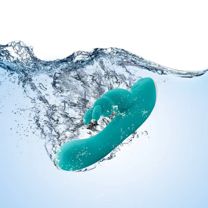 Blush Vibrators Hop By Blush Rave Rabbit Plus GSpot Clitorial Stimulating Aquamarine 8Inch Ultrasilk Silicone Rechargeable Rabbit Vibrator