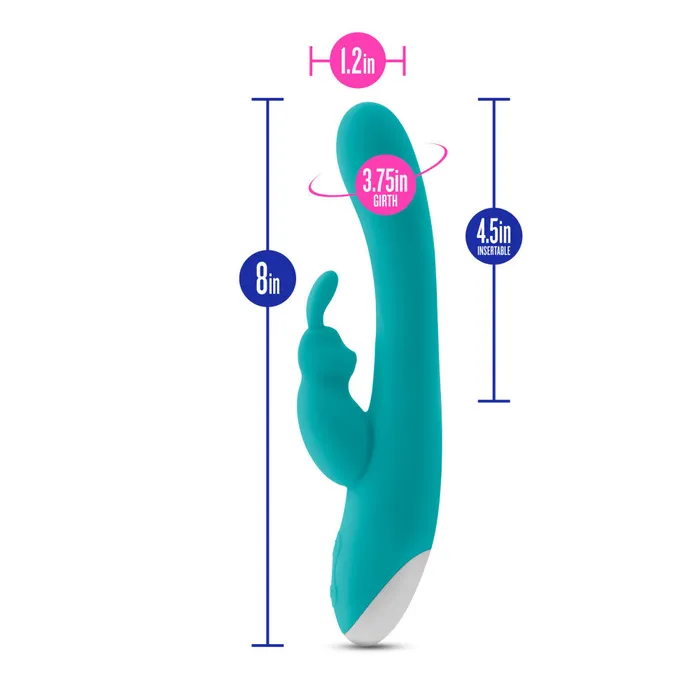 Blush Vibrators Hop By Blush Rave Rabbit Plus GSpot Clitorial Stimulating Aquamarine 8Inch Ultrasilk Silicone Rechargeable Rabbit Vibrator