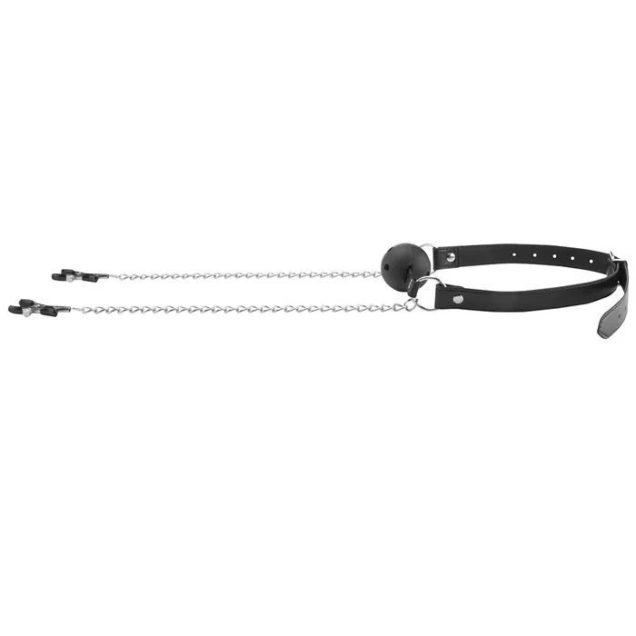 Couples Shots Toys Black White Breathable Ball Gag With Nipple Clamps Couples Shots Toys Black White Breathable Ball Gag With Nipple Clamps