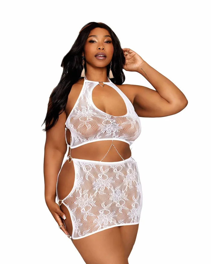Female Sex Toys Dream Girl Lingerie Seamless Lace Bralette and Mini Skirt Set White Queen Size Dreamgirl Lingerie